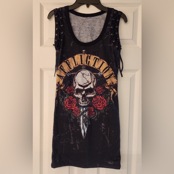 Affliction Women's NIGHTRAIN Guns N Roses Tank Top in Black size Small - Picture 2 of 9